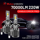 Bullvision 220W H7 LED Canbus 70000LM H4 H11 H8 H9 9012 HIR2 9005 9006 HB3 HB4 Turbo Auto Lights Fog Lamp For VW L03 L05 Adapter