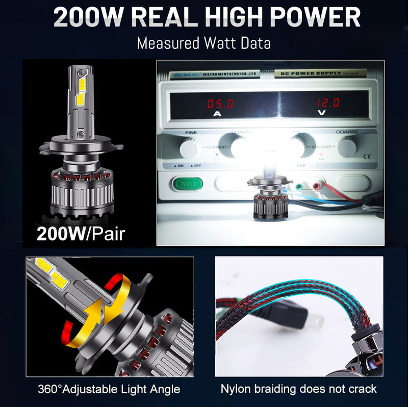 H7 LED Headlights 60000LM K5C Plus H1 H4 H11 9012 HIR2 H8 H9 9005 9006 HB3 HB4 200W 6000K 5570 CSP Chips LED Driver Low Beam 12V