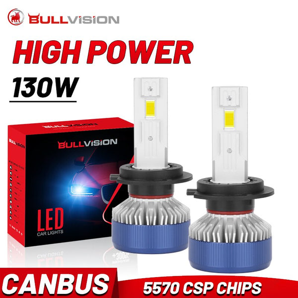 Bullvision H7 H4 H11 LED Canbus K5C H1 H8 H9 130W 60000LM Auto Lamp HB3 HB4 9005 9006 9012 6000K Copper Tube Led Headlight Bulbs