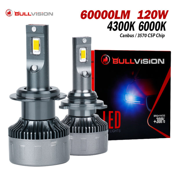 Bullvision K5C 4300K 120W H7 H4 Led CANBUS Headlight Bulb For Car H11 HB3 9005 HB4 9006 9012 Hir2 Led 6000K 60000LM Car LED Lamp