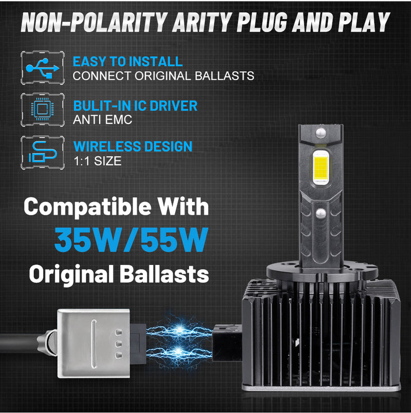 D1S D3S LED Headlight 20000LM HID D2S D4S D5S D8S D1R D2R D3R D4R Canbus No Error 35W 55W 6000K 4300K CSP Chips Plug and Play
