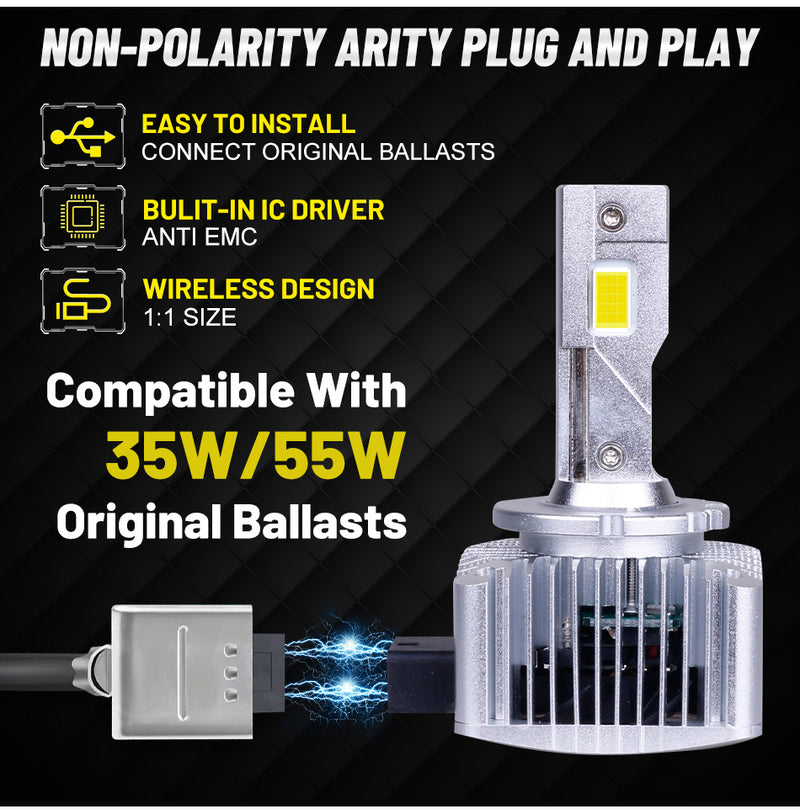 D3S D1S LED Canbus Car Headlight Bulbs 6000K White D2S D4S D5S D8S D1R D2R D3R D4R Turbo LED CSP 70W HID Retrofit Kit Plug&Play White Body Turbo Fan
