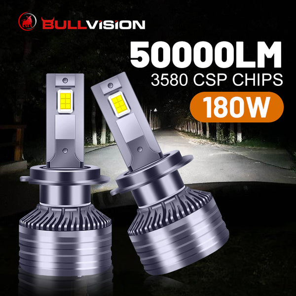 H7 LED Headlights 50000LM H4 H7 H1 H11 9012 HIR2 9005 9006 HB3 HB4 180W 6000K 3570 CSP Chips High Low Beam Canbus No Error Turbo