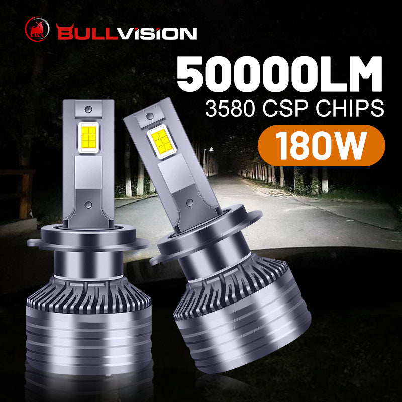 H7 LED Headlights 50000LM H4 H7 H1 H11 9012 HIR2 9005 9006 HB3 HB4 180W 6000K 3570 CSP Chips High Low Beam Canbus No Error Turbo