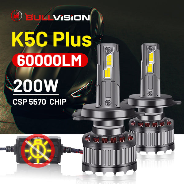 H7 LED Headlights 60000LM K5C Plus H1 H4 H11 9012 HIR2 H8 H9 9005 9006 HB3 HB4 200W 6000K 5570 CSP Chips LED Driver Low Beam 12V